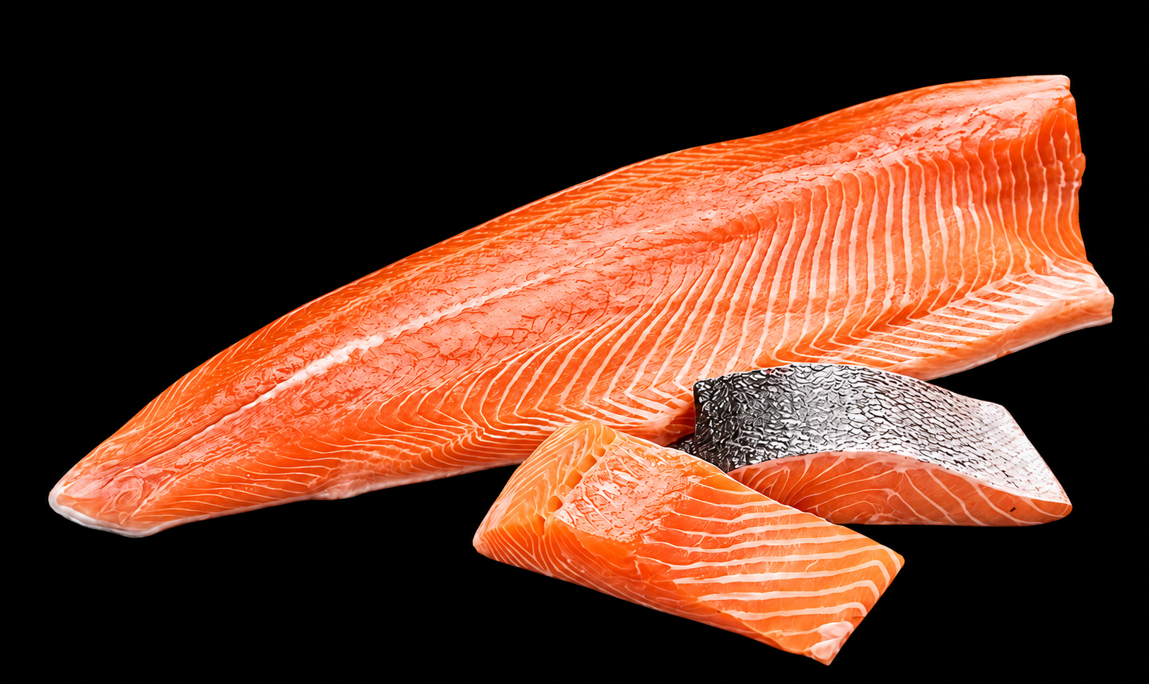 Complete salmon fillet with two precision-cut portions